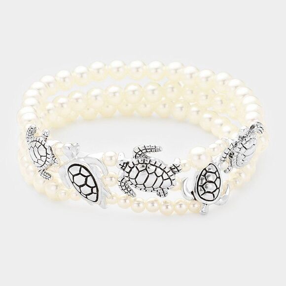 Turtle Pearl Stretch Bracelet  - Picture 1 of 5